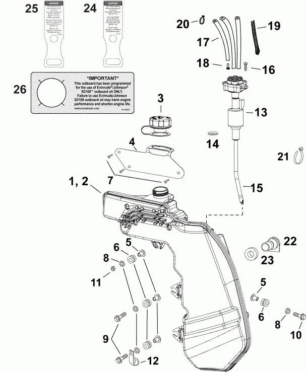 ��������� �������� ����� Evinrude E75DPGLAFC  - �������� ��� & ����� (�������� Series) / oil Tank & Pump (standard Series)
