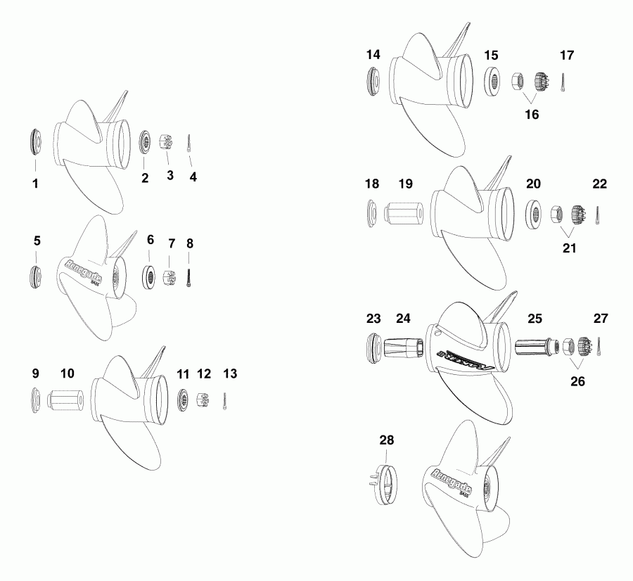 �������� ��������� ����� Evinrude E90DGXAFB  - propeller Hardware 65 - 130 Hp Models