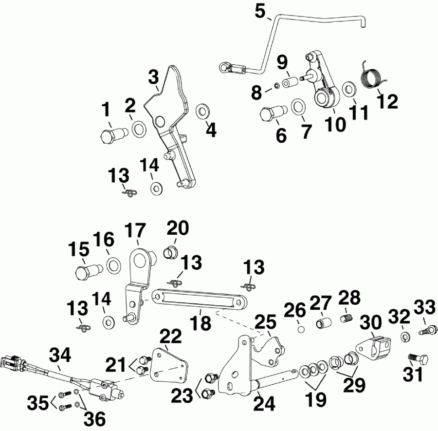 ��������� �������� ����� Evinrude E90DPXAFB  - �������� & ������������� ��������� - throttle & Shift Linkage