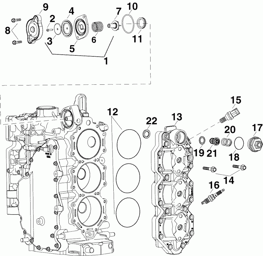    EVINRUDE E90DPXAFC  -    &  - cylinder Head & Thermostat