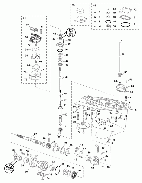   Evinrude E90HSLAFH  - gearcase, (0.50 Ratio) S2-type