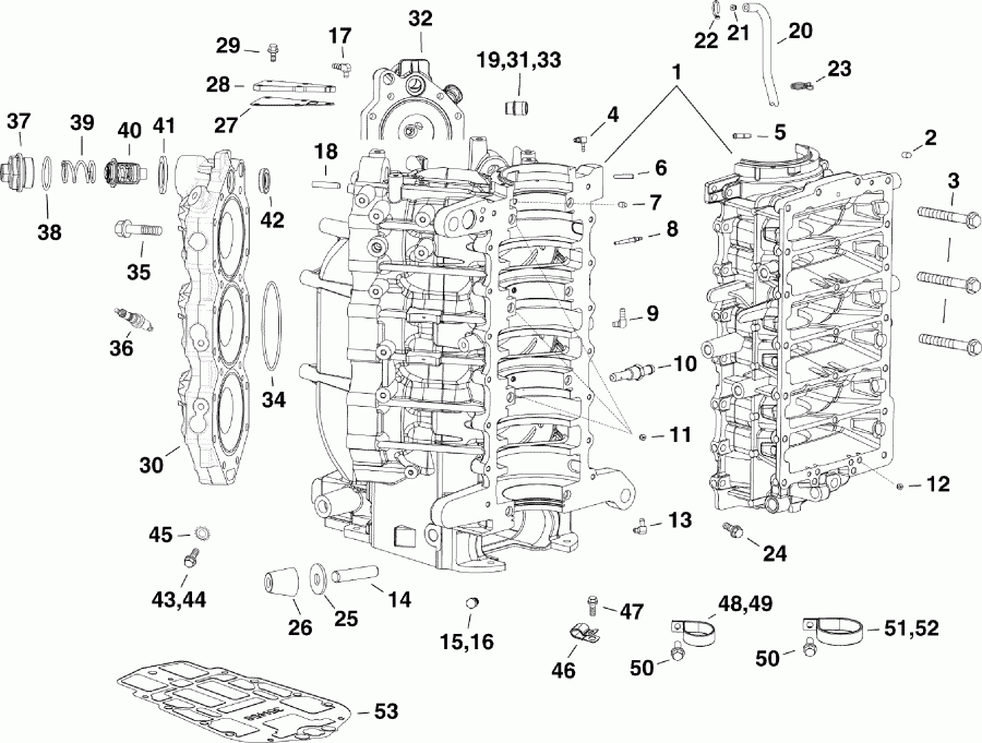 ��������� ��������� Evinrude E175DPXIIB  - linder & Crankcase