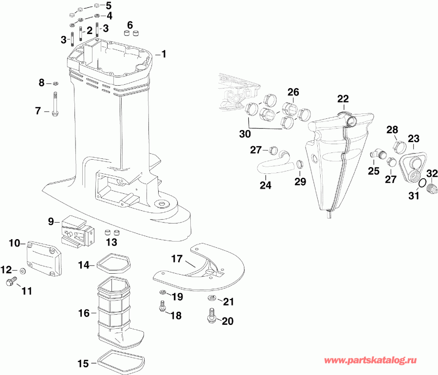 ��������� �������� ����� EVINRUDE E225DCZIID  - haust Housing & Muffler / haust ������ & Muffler