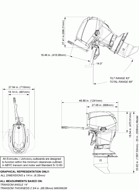 ����� Evinrude E55MRLIIM  - ofile Drawing / ofile Drawing