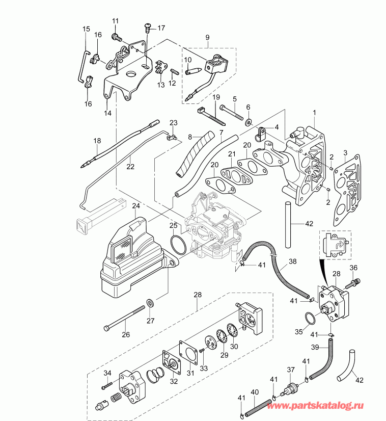    Evinrude E10EL4INS  - intake Manifold & Fuel Pump -   &  