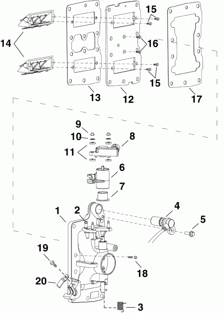 �������� ��������� ����� EVINRUDE E25DPLINA  - take ��������� Assembly / take Manifold Assembly
