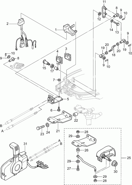 ��������� ����� EVINRUDE E10EL4AAA  - ������������� & ����������� ��������age (el, Pl, Px Models) / shift & Throttle Linkage (el, Pl, Px Models)