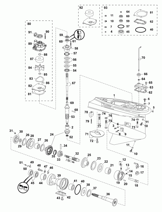  EVINRUDE E130DCXAAB  - gearcase, O-type, Counter Rotation - , O-type,  
