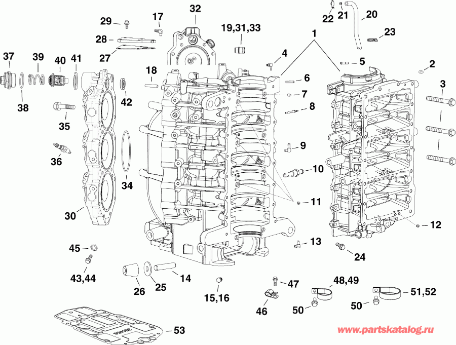 �������� ����� Evinrude E135DHXAAC  - cylinder & Crankcase - ������� & ������ ���������