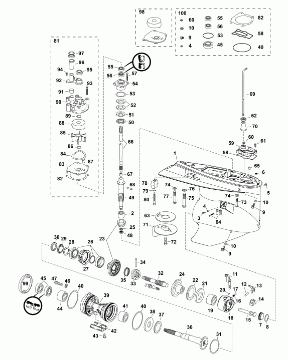  Evinrude E150DCXAAA  - gearcase, M2-type, Counter Rotation - ��������, M2-type, �������� ��������