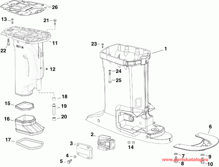 �������� ��������� ����� Evinrude E150DCXAAC  - ���������� ������� / exhaust Housing