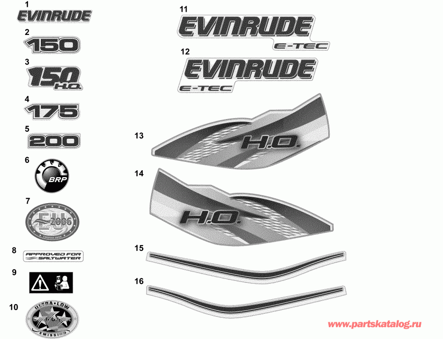   Evinrude E150DPXAAA  - decals - White /  - 