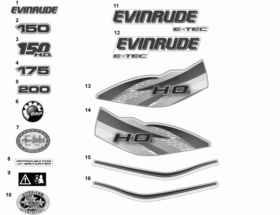  Evinrude E150DSLAAA  - decals - White /  - 