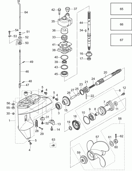 ��������� ����� Evinrude E15PL4AAA  - �������� Assembly - gearcase Assembly
