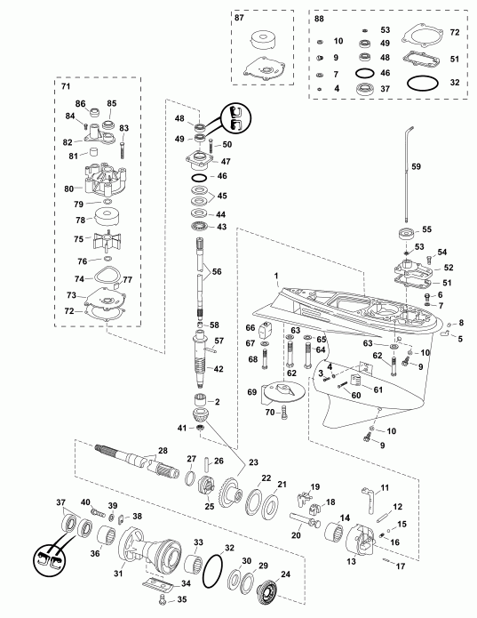 ��������� EVINRUDE E75DPLAAA  - gearcase, (0.50 Ratio) S-type - ��������, (0.50 Ratio) S-type