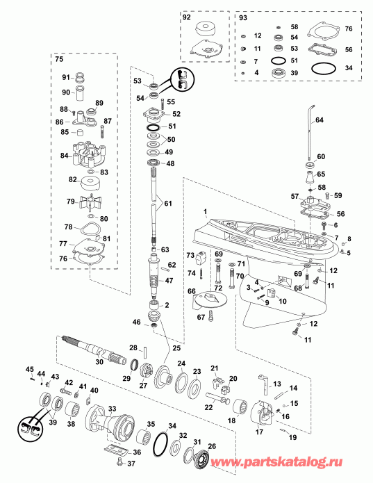   Evinrude E90DPXAAA  - gearcase, (0.44 Ratio) O-type / , (0.44 Ratio) O-type