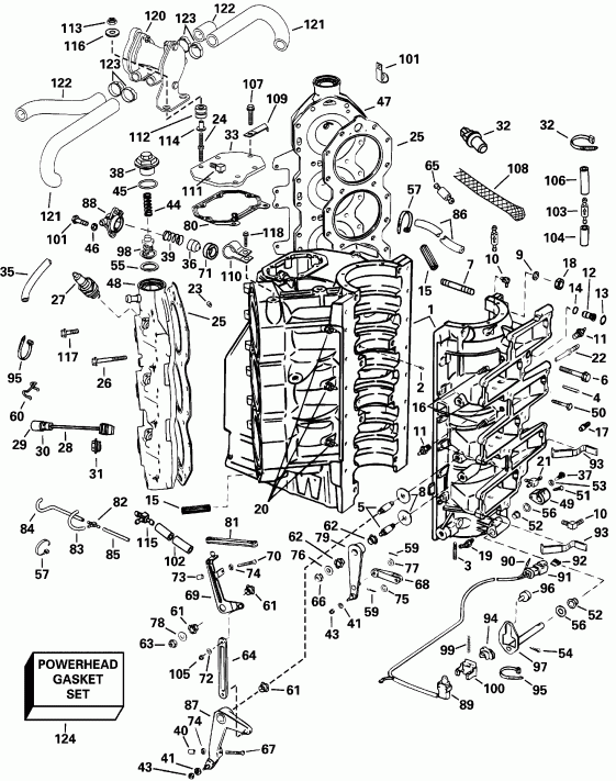 �������� ����� EVINRUDE E200FCSSSC FFI, Elec Start, TNT, 25 IN s  - linder & Crankcase - linder & ������ ���������