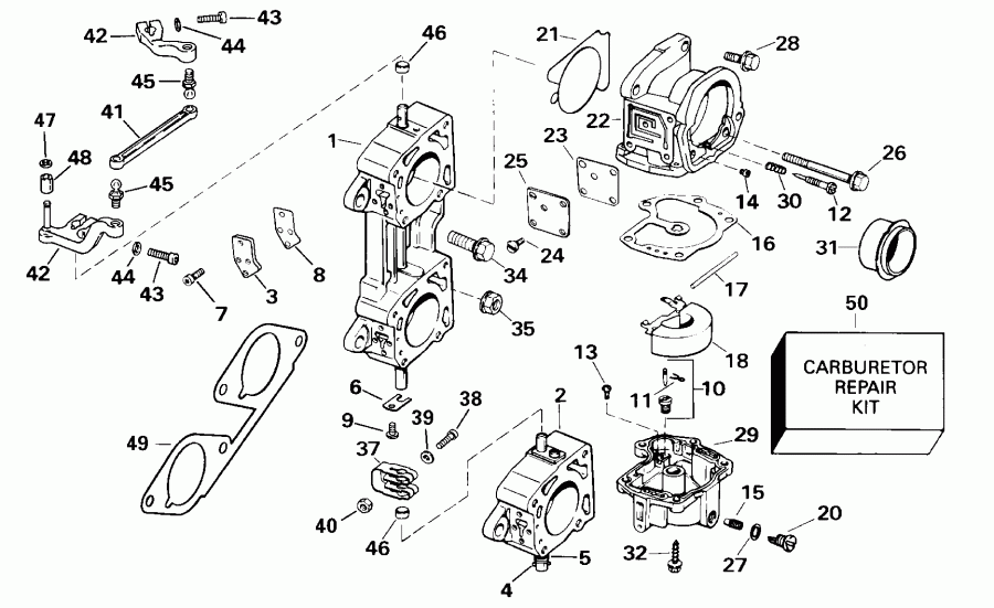  Evinrude E200WPXSSC Commercial, Elec Start, TNT,   - rburetor & Linkage