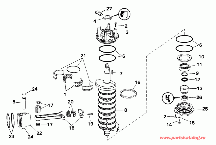 ��������� EVINRUDE E250FCXSSS FFI, Elec Start, TNT, 25 IN s  - ank��� & ������� - ankshaft & Piston