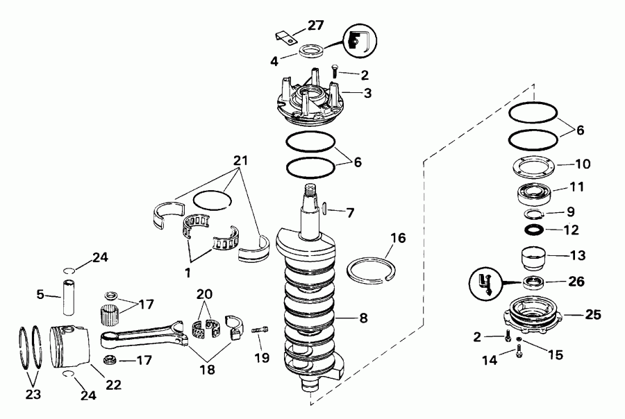  EVINRUDE E250FPLSSS FFI, Elec Start, TNT, 20 IN s  - ankshaft & Piston - ank��� & �������