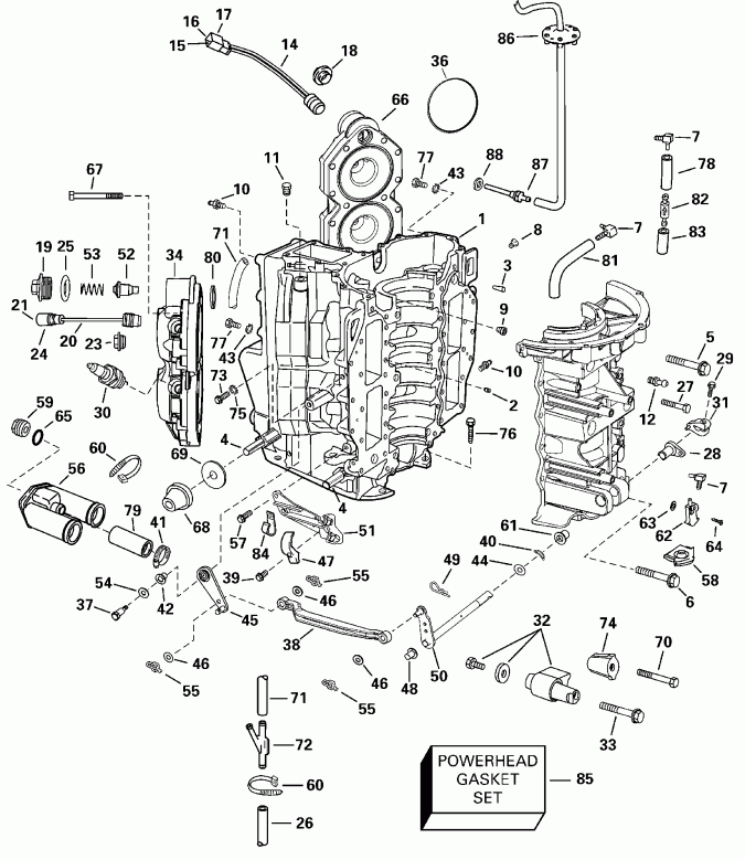 ��������� ����� EVINRUDE RE115FPLSSR FFI, Elec Start, TNT, 20 IN.  - linder & Crankcase / linder & ������ ���������