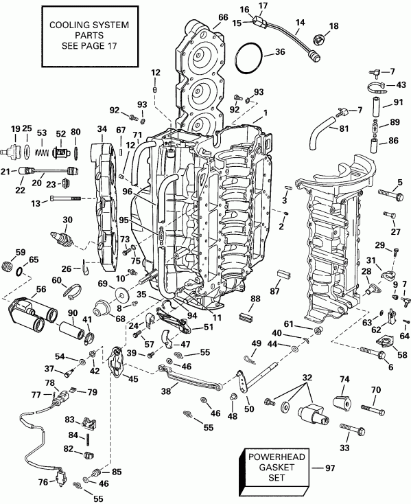 �������� ����� Evinrude RE175FXSSV FFI, Elec Start, TNT, 25 IN.   - linder & Crankcase - linder & ������ ���������