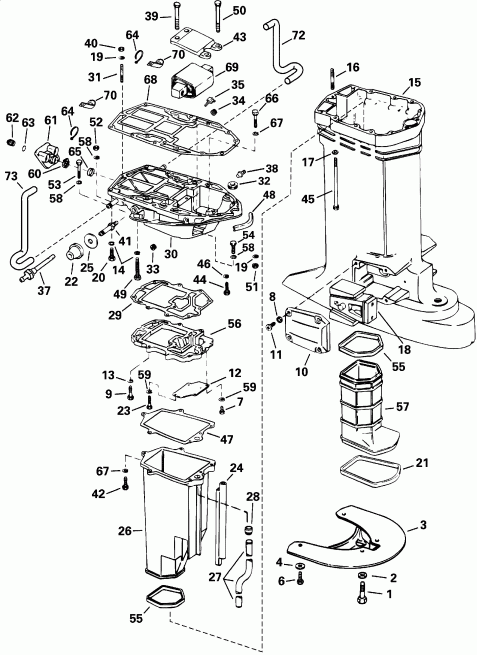��������� ��������� EVINRUDE RE225FCSSH FFI, Elec Start, TNT, 25 IN s  - haust ������ / haust Housing