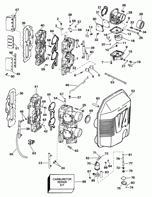  EVINRUDE E105WPLSIF commercial, elec start, TNT,   - rburetor & �������� ��������� - rburetor & Intake Manifold