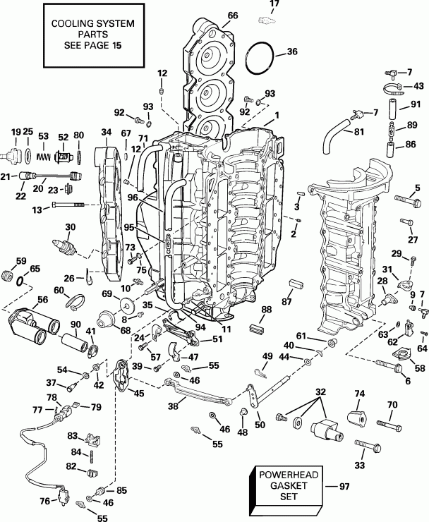 �������� ����� EVINRUDE E135FCXSIF FFI, elec start, TNT, 25 in s  - linder & Crankcase - linder & ������ ���������