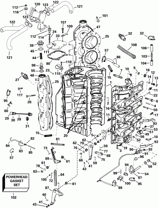 ��������� ��������� EVINRUDE E200FPLSIF FFI, elec start, TNT, 20 in s  - linder & Crankcase - linder & ������ ���������