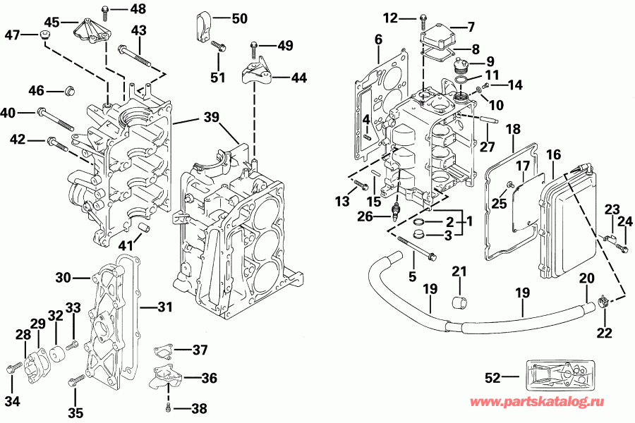 ��������� �������� ����� EVINRUDE E25EL4SIC 4-Stroke, Elec. Start, 20 IN.   - linder & Crankcase - linder & ������ ���������