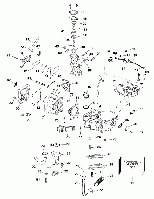 ����� EVINRUDE E5R4SIE 4-stroke, rope start, tiller, 15  - linder & ������ ��������� - linder & Crankcase