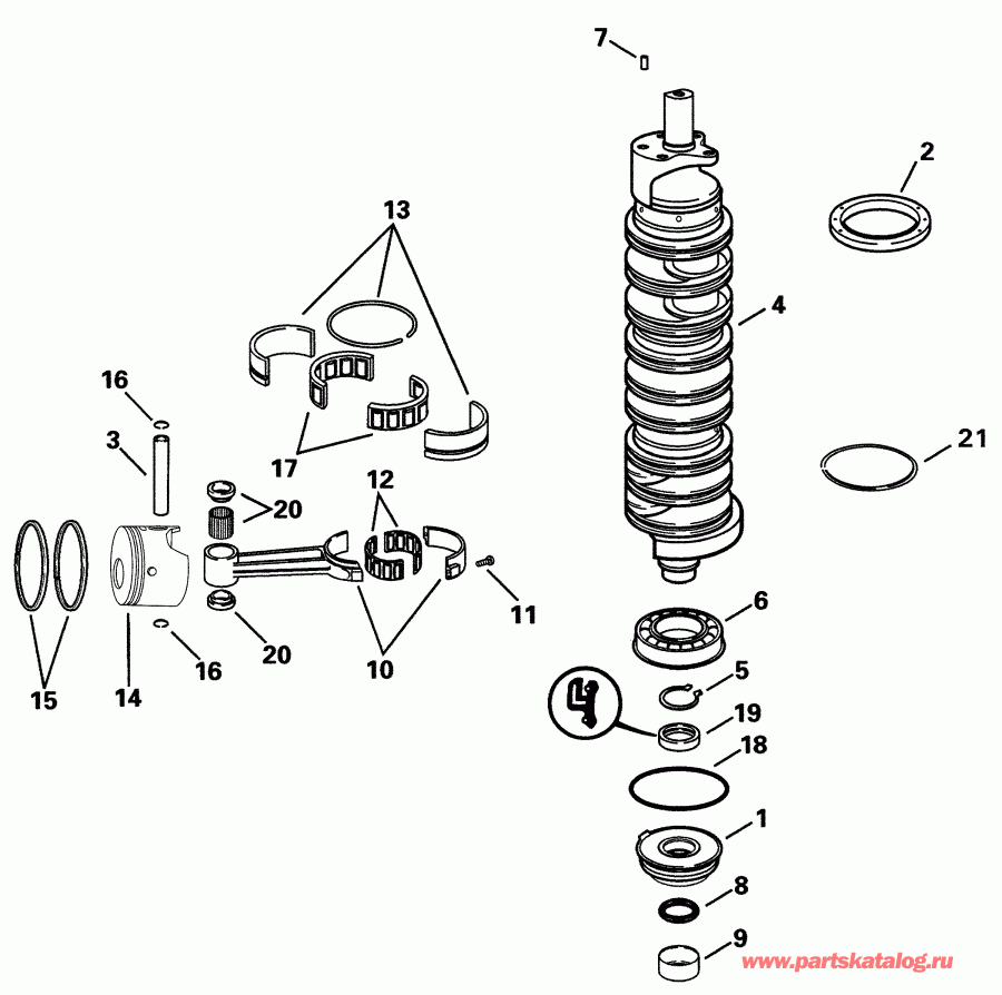 ��������� �������� ����� Evinrude RE150FXSIF FFI, elec start, TNT, 25 in s  - ank��� & ������ / ankshaft & Pistons