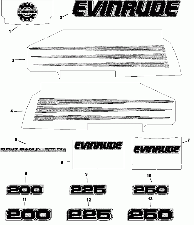 �������� ��������� ����� EVINRUDE E225FHLSNF Ficht RAM Injection, H.O., 20  - ����� Models - White Models