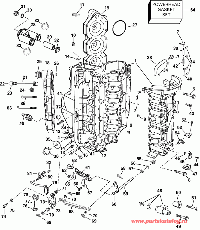 �������� ��������� ����� Evinrude E150FSLSTD  - linder & Crankcase - linder & ������ ���������