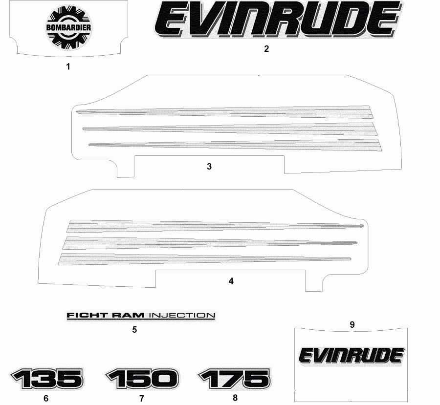   EVINRUDE E150FSLSTD  - cals  Models - cals White Models