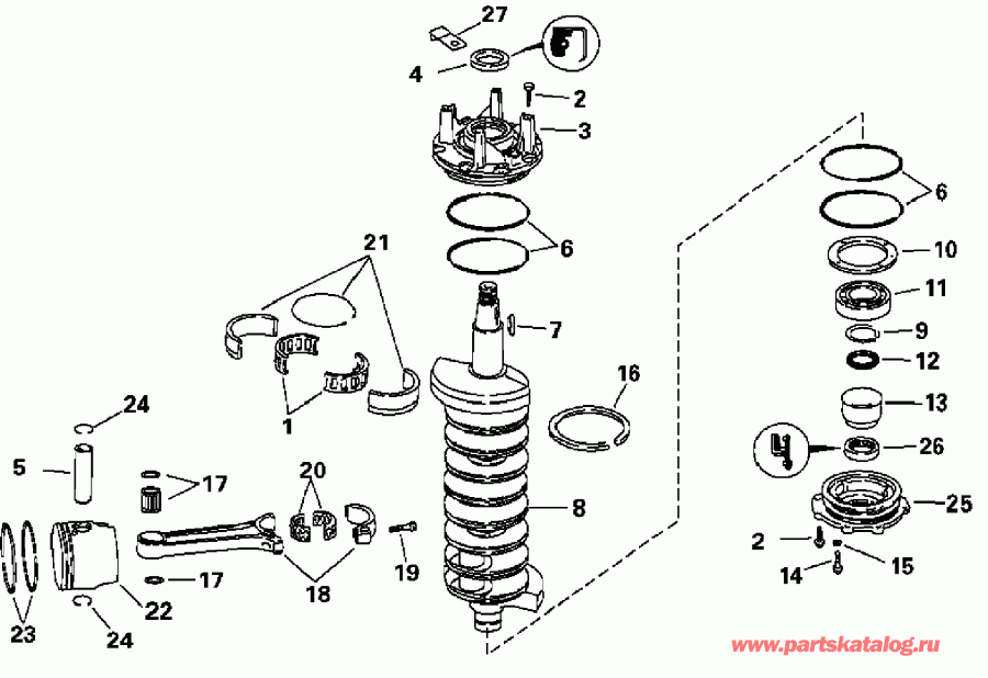 ����� EVINRUDE E200FSLSTM  - ank��� � ������ / ankshaft And Pistons