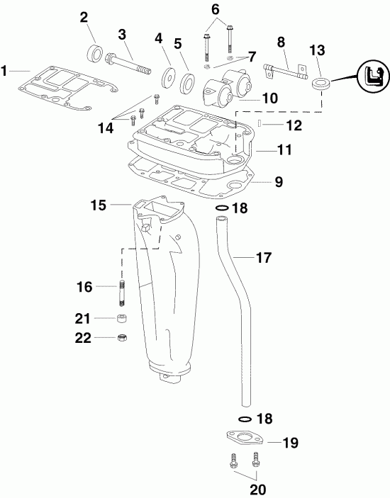 ����� EVINRUDE E40DRLSRC  - haust Adapter & Inner Housing