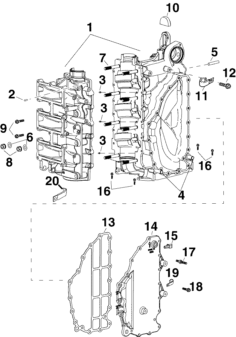 �������� ��������� ����� EVINRUDE E75DPLSRC  - linder & Crankcase / linder & ������ ���������
