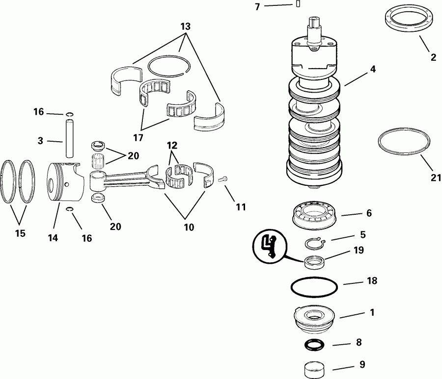 �������� ��������� ����� Evinrude E100FPLSOC  - ank��� & ������ / ankshaft & Pistons