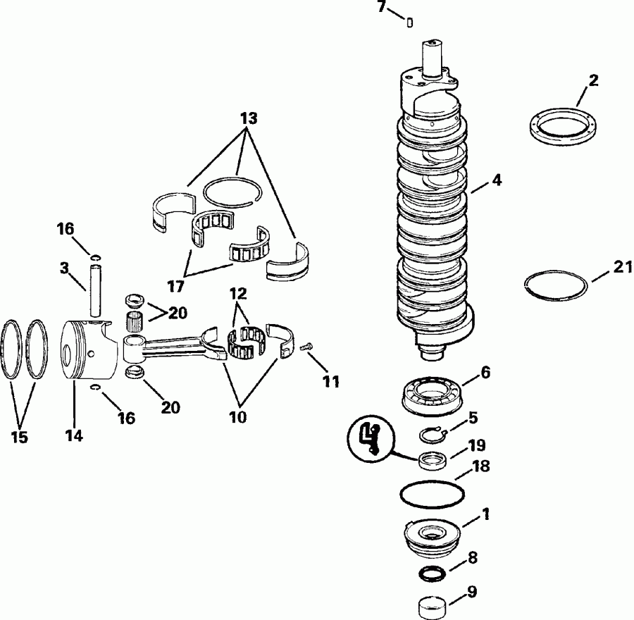 ��������� ��������� EVINRUDE E135FSLSOB  - ank��� & ������ / ankshaft & Pistons