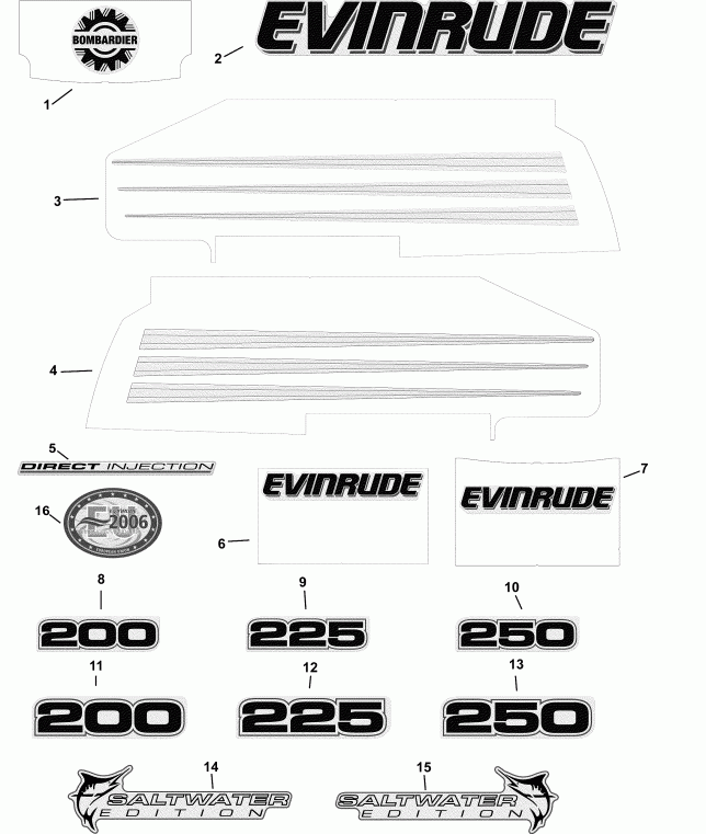 ��������� ��������� EVINRUDE E200FPXSOE  - ����� Models / White Models