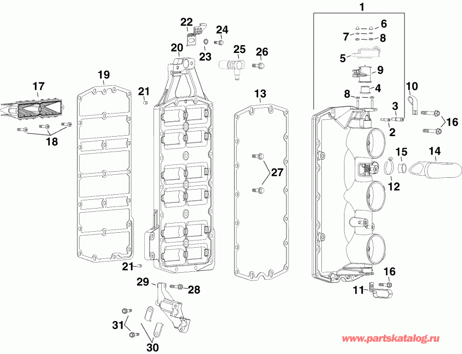 ��������� �������� ����� Evinrude E225DHXSOG  - rottle Body & Reed Plate - rottle ������ & Reed ��������