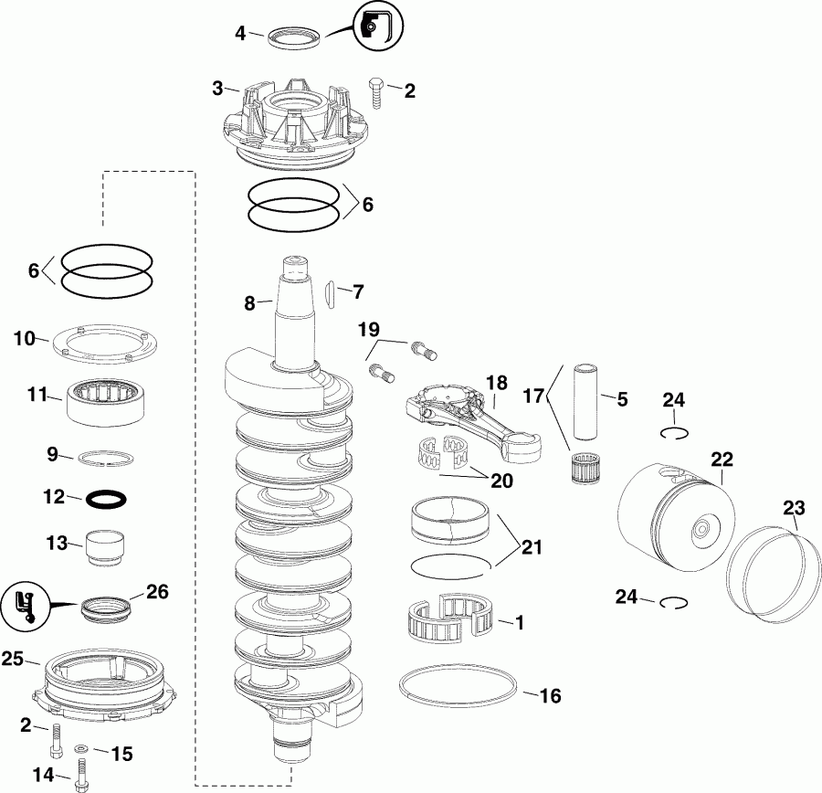 ����� Evinrude E250DCZSOC  - ank��� & ������ - ankshaft & Pistons