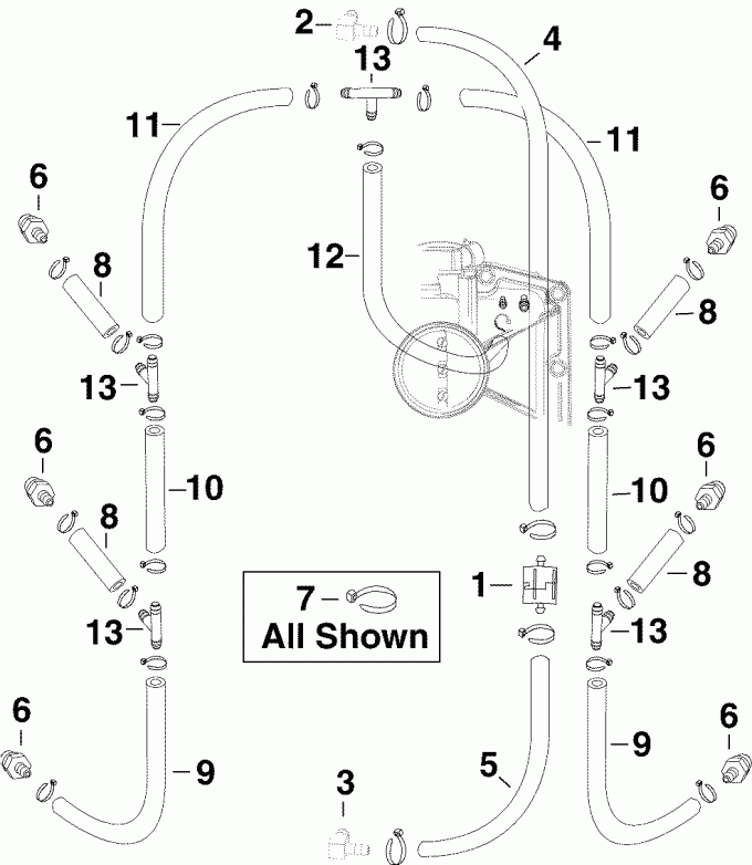 �������� ��������� ����� Evinrude E250DCZSOC  - l Recirculation Hoses / l Recirculation �����s