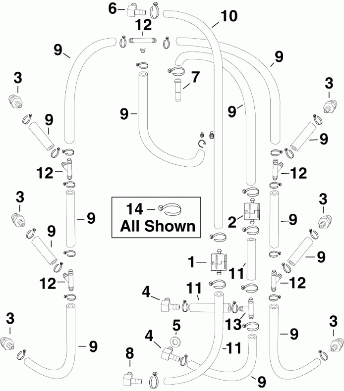 ��������� ����� EVINRUDE E250DCXSDR  - l Recirculation �����s / l Recirculation Hoses