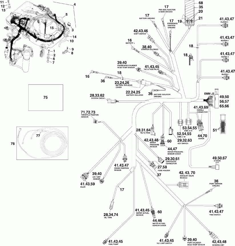 �������� ��������� ����� Evinrude E115DBXSUC  - ectrical Harness - ectrical ���� ��������