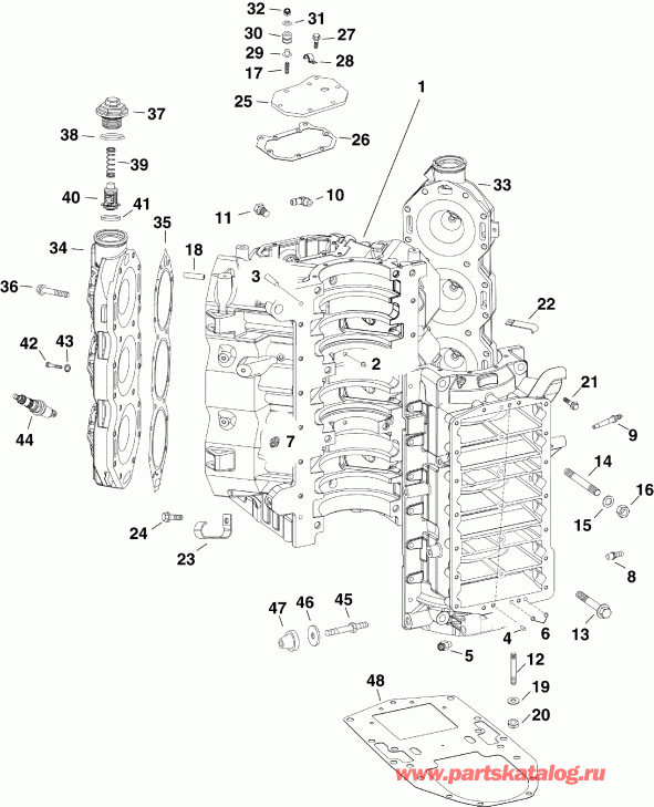 ��������� ����� EVINRUDE E225DCXSUA  - linder & Crankcase