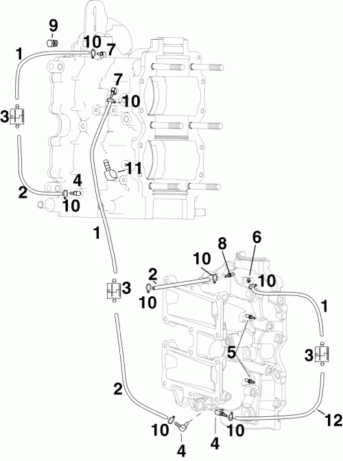  Evinrude E40DPLSUM  - linder /   Fittings & Oil Recirculation s / linder/crankcase Fittings & Oil Recirculation Hoses