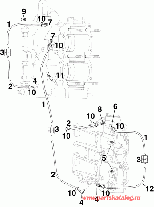 ��������� �������� ����� EVINRUDE E60DPLSUM  - linder / ������ ��������� Fittings & Oil Recirculation �����s / linder/crankcase Fittings & Oil Recirculation Hoses